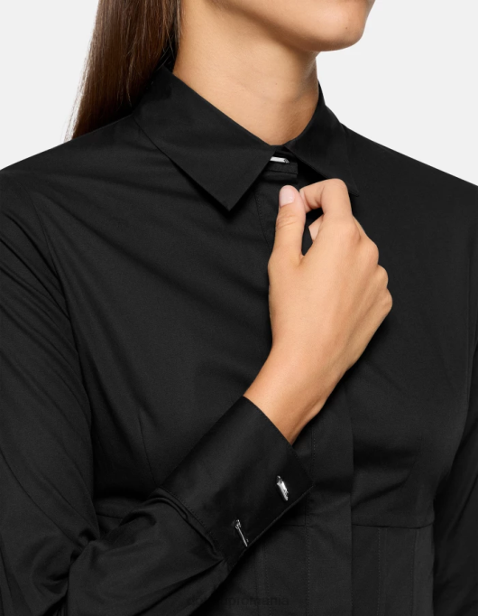femei cămașă slim-fit din poplin V84D248 îmbrăcăminte negru DONDUP