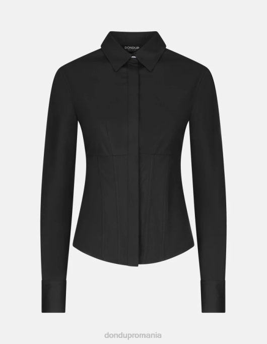 femei cămașă slim-fit din poplin V84D248 îmbrăcăminte negru DONDUP