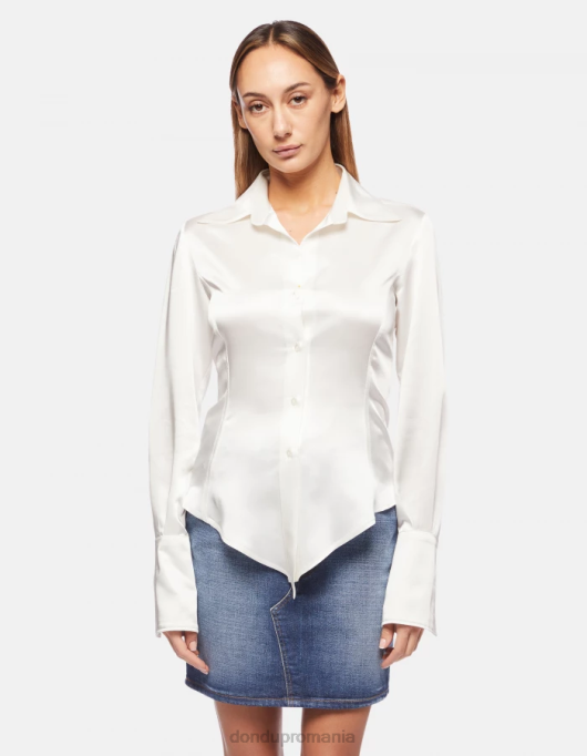 femei cămașă slim-fit din satin V84D254 îmbrăcăminte alabastru DONDUP