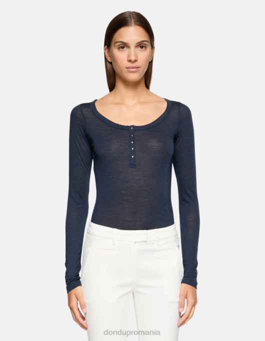 femei top henley slim-fit din lână V84D430 îmbrăcăminte albastru marin DONDUP