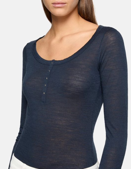 femei top henley slim-fit din lână V84D430 îmbrăcăminte albastru marin DONDUP