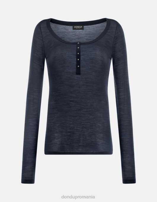 femei top henley slim-fit din lână V84D430 îmbrăcăminte albastru marin DONDUP