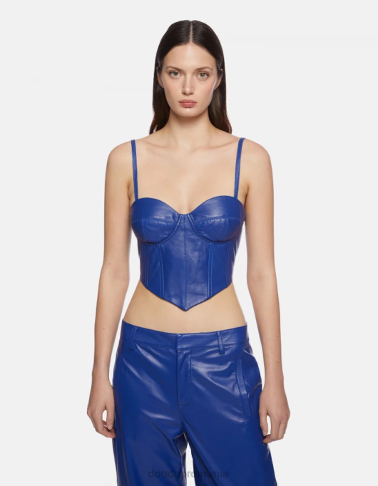femei top slim-fit din piele nappa V84D264 îmbrăcăminte albastru regal DONDUP
