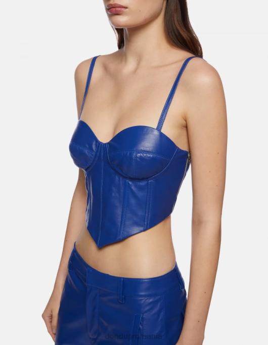 femei top slim-fit din piele nappa V84D264 îmbrăcăminte albastru regal DONDUP