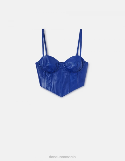 femei top slim-fit din piele nappa V84D264 îmbrăcăminte albastru regal DONDUP