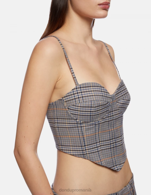 femei top slim-fit prințul de Wales în carouri V84D265 îmbrăcăminte albastru DONDUP