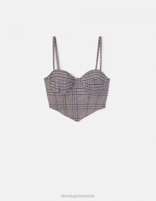 femei top slim-fit prințul de Wales în carouri V84D265 îmbrăcăminte albastru DONDUP