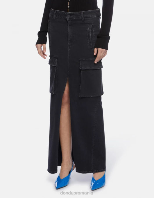 femei fusta lunga din denim stretch V84D396 îmbrăcăminte negru DONDUP
