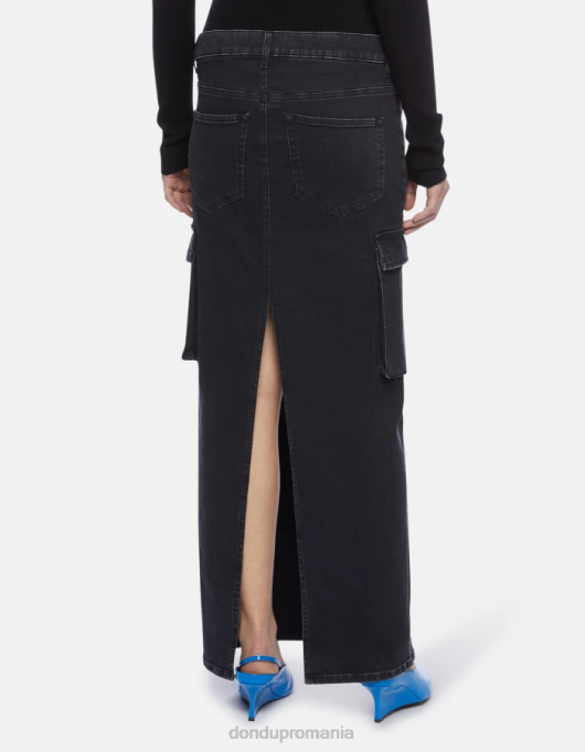 femei fusta lunga din denim stretch V84D396 îmbrăcăminte negru DONDUP