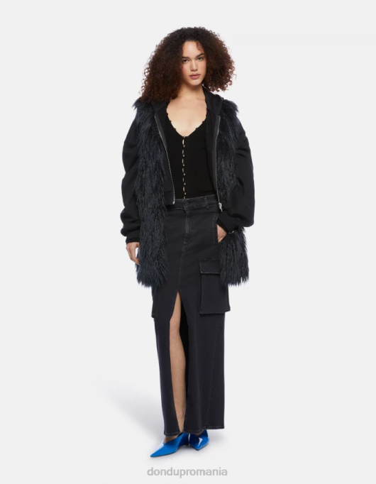 femei fusta lunga din denim stretch V84D396 îmbrăcăminte negru DONDUP