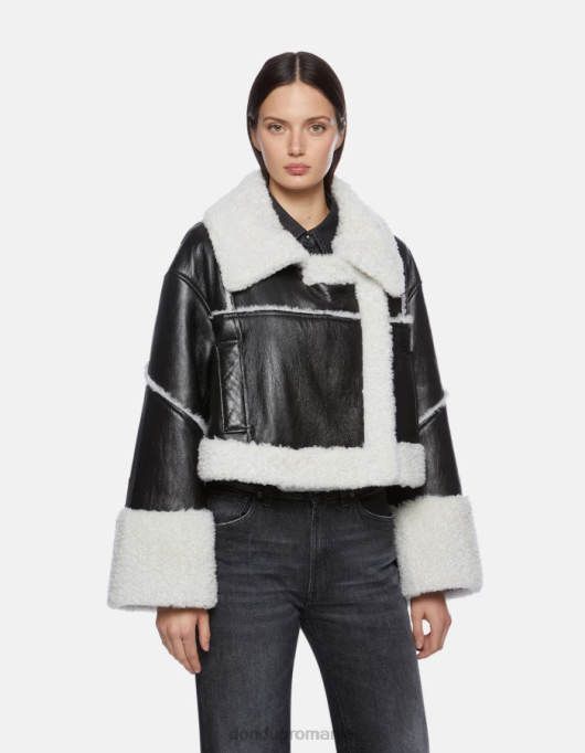 femei jachetă decupată din shearling V84D364 îmbrăcăminte negru DONDUP