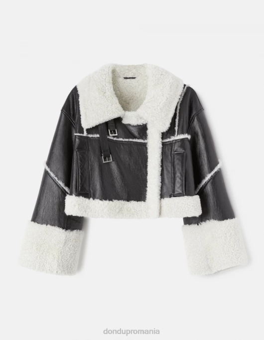 femei jachetă decupată din shearling V84D364 îmbrăcăminte negru DONDUP
