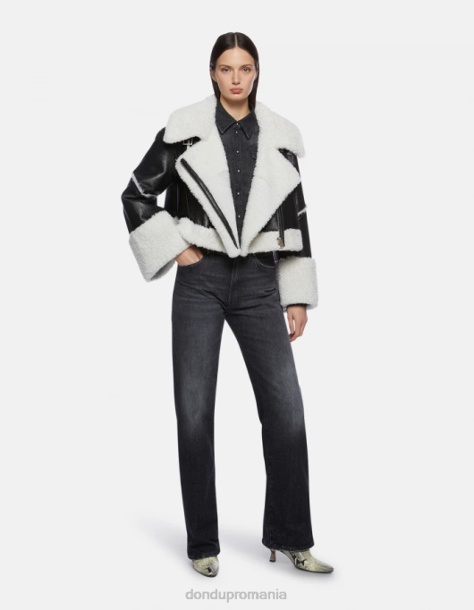 femei jachetă decupată din shearling V84D364 îmbrăcăminte negru DONDUP