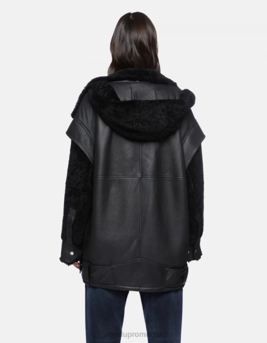 femei palton supradimensionat din shearling V84D363 îmbrăcăminte negru DONDUP