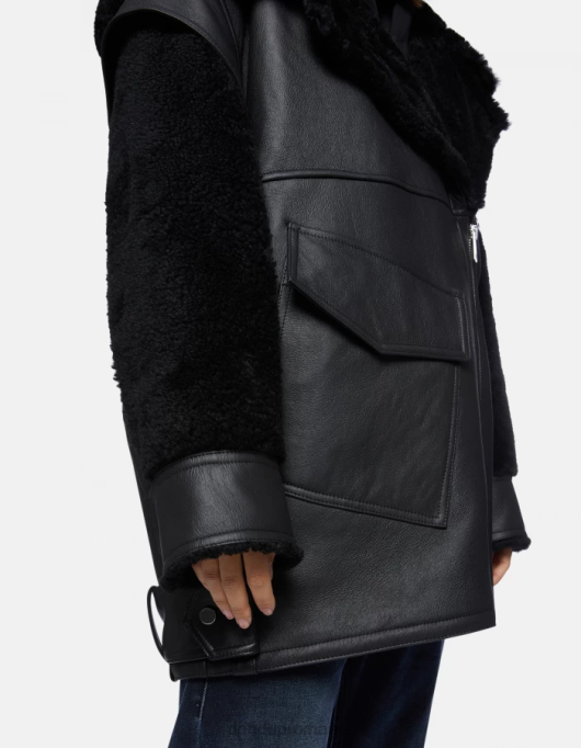 femei palton supradimensionat din shearling V84D363 îmbrăcăminte negru DONDUP