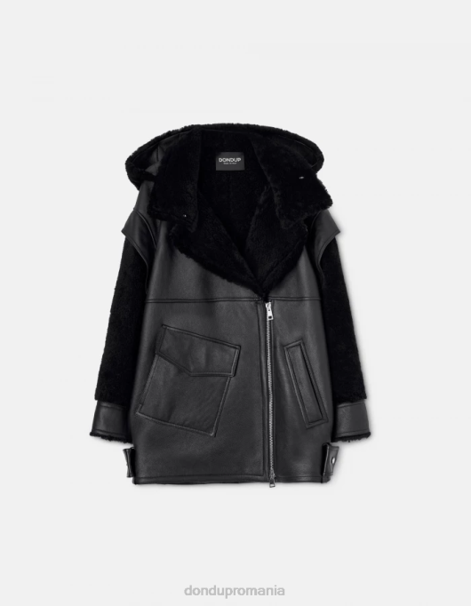 femei palton supradimensionat din shearling V84D363 îmbrăcăminte negru DONDUP
