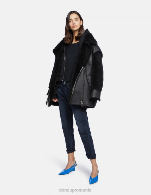 femei palton supradimensionat din shearling V84D363 îmbrăcăminte negru DONDUP