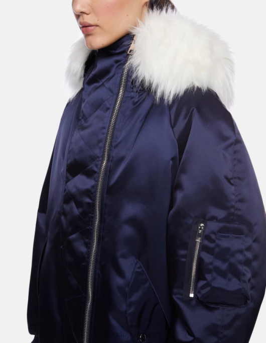 femei parka supradimensionată din satin V84D349 îmbrăcăminte albastru marin DONDUP
