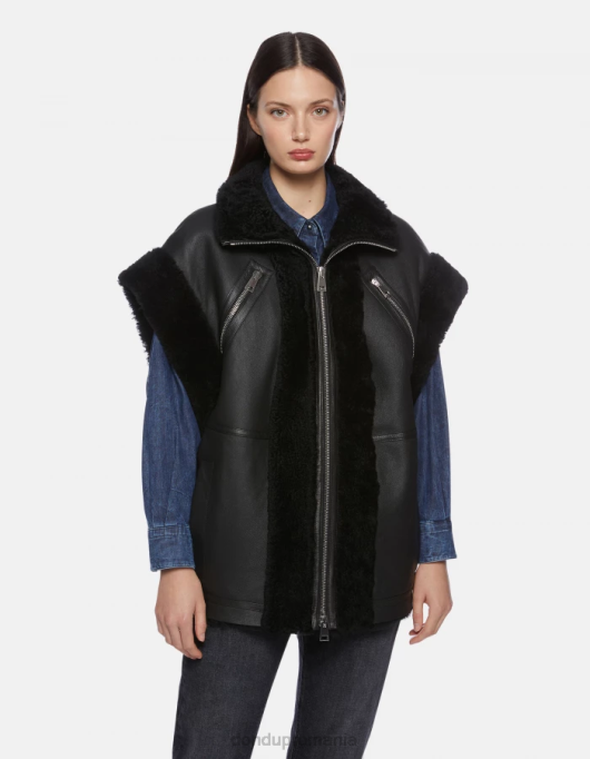 femei vestă largi din shearling V84D365 îmbrăcăminte negru DONDUP