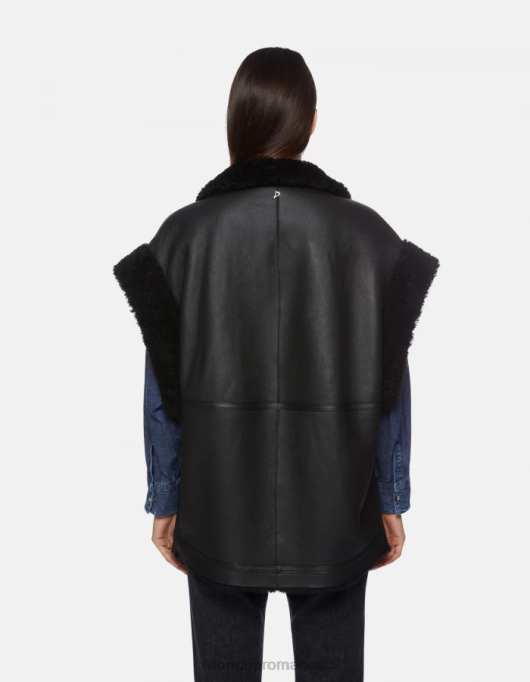 femei vestă largi din shearling V84D365 îmbrăcăminte negru DONDUP