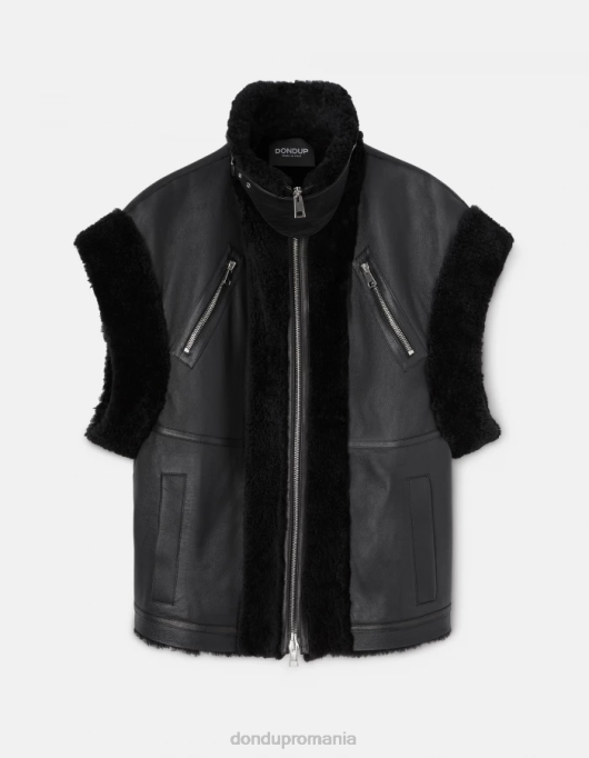 femei vestă largi din shearling V84D365 îmbrăcăminte negru DONDUP