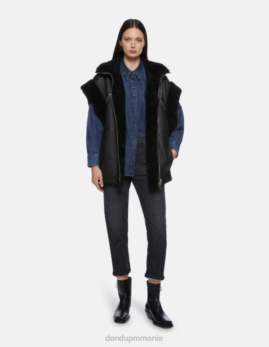 femei vestă largi din shearling V84D365 îmbrăcăminte negru DONDUP