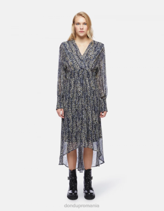 femei rochie georgette lungă V84D290 îmbrăcăminte negru DONDUP