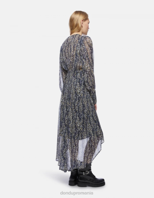 femei rochie georgette lungă V84D290 îmbrăcăminte negru DONDUP