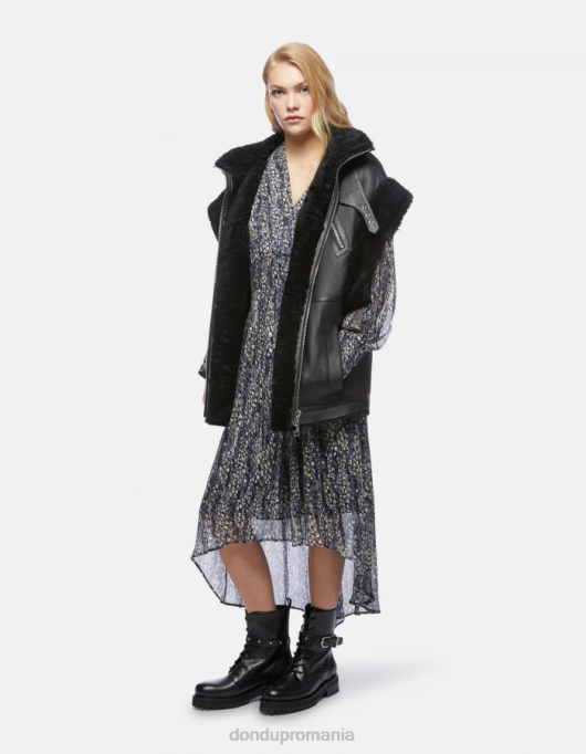 femei rochie georgette lungă V84D290 îmbrăcăminte negru DONDUP