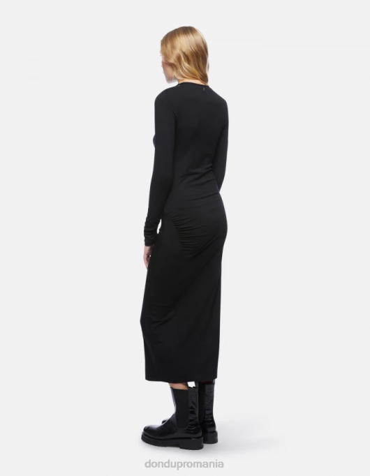 femei rochie lunga din vascoza V84D274 îmbrăcăminte negru DONDUP