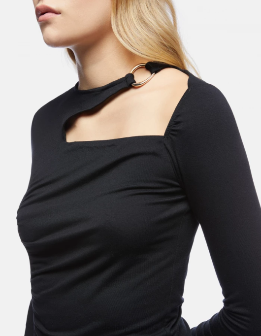 femei rochie lunga din vascoza V84D274 îmbrăcăminte negru DONDUP