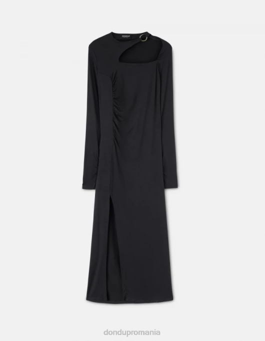femei rochie lunga din vascoza V84D274 îmbrăcăminte negru DONDUP