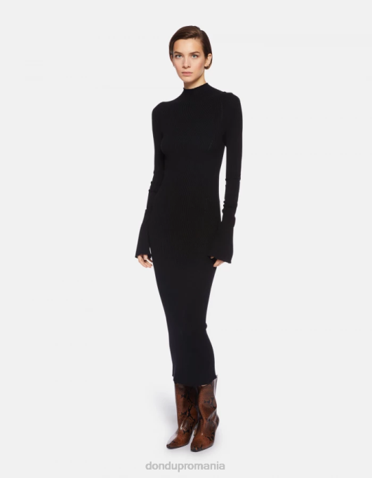 femei rochie lunga din vascoza V84D283 îmbrăcăminte negru DONDUP