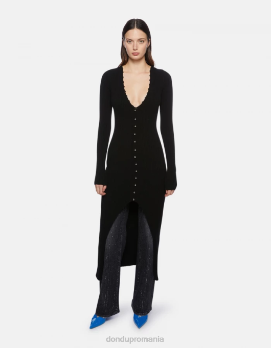 femei rochie lunga din vascoza V84D286 îmbrăcăminte negru DONDUP