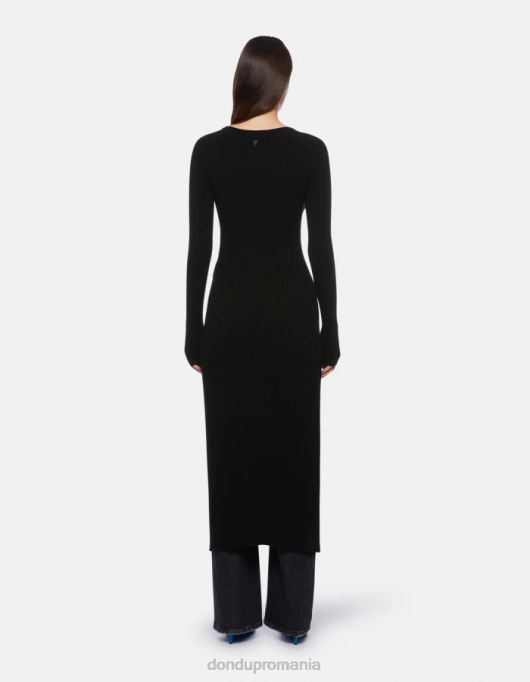 femei rochie lunga din vascoza V84D286 îmbrăcăminte negru DONDUP