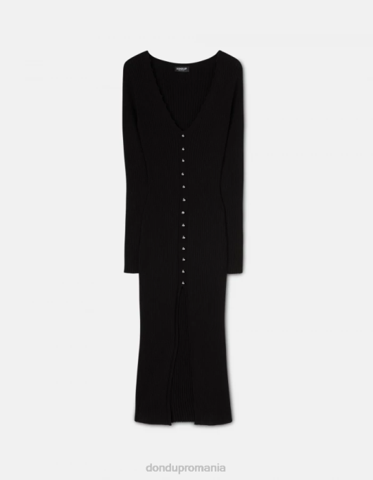 femei rochie lunga din vascoza V84D286 îmbrăcăminte negru DONDUP