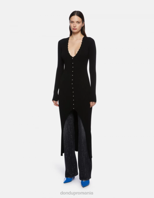 femei rochie lunga din vascoza V84D286 îmbrăcăminte negru DONDUP