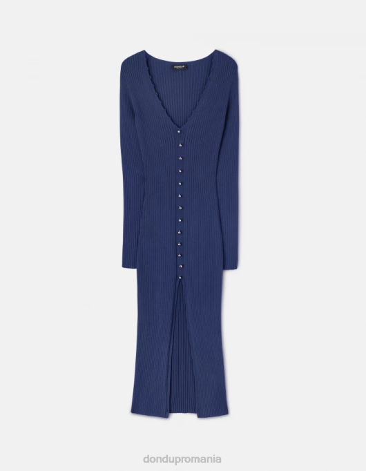 femei rochie lunga din vascoza V84D287 îmbrăcăminte albastru DONDUP