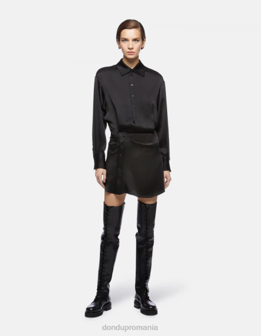 femei rochie mini din satin V84D288 îmbrăcăminte negru DONDUP