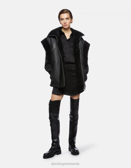 femei rochie mini din satin V84D288 îmbrăcăminte negru DONDUP
