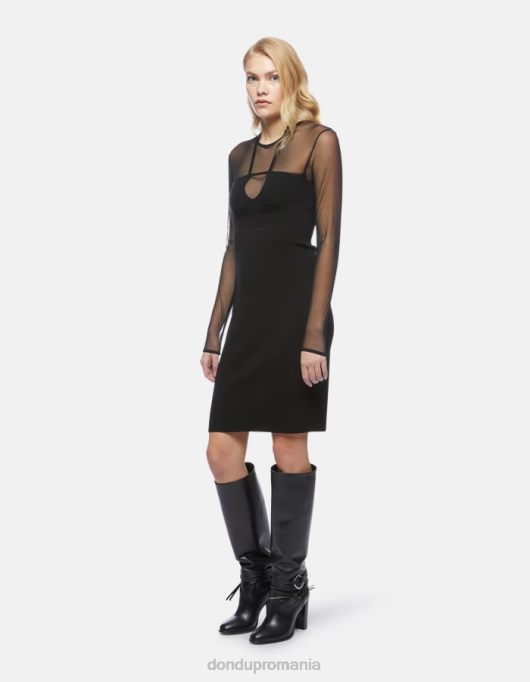 femei rochie scurtă din tul și viscoză V84D278 îmbrăcăminte negru DONDUP