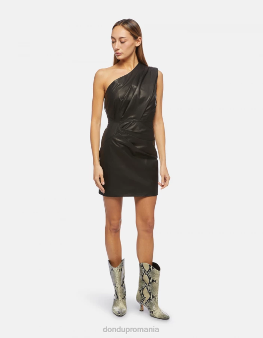 femei rochie scurta din piele napa V84D291 îmbrăcăminte negru DONDUP