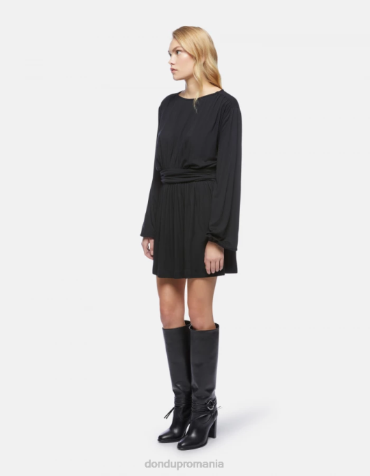 femei rochie scurta din vascoza V84D277 îmbrăcăminte negru DONDUP