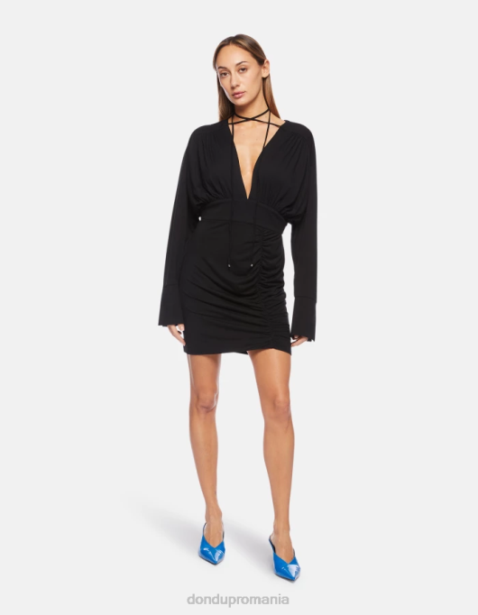 femei rochie scurta din vascoza V84D282 îmbrăcăminte negru DONDUP
