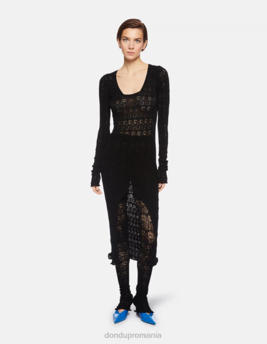 femei rochie slim-fit din dantela V84D284 îmbrăcăminte negru DONDUP