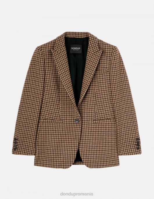 femei blazer cu un singur piept din amestec de lână V84D376 îmbrăcăminte cioccolato DONDUP