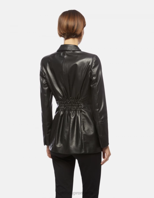 femei blazer cu un singur piept din piele napa V84D391 îmbrăcăminte negru DONDUP