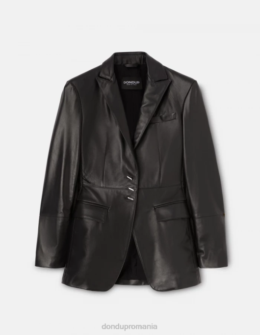 femei blazer cu un singur piept din piele napa V84D391 îmbrăcăminte negru DONDUP