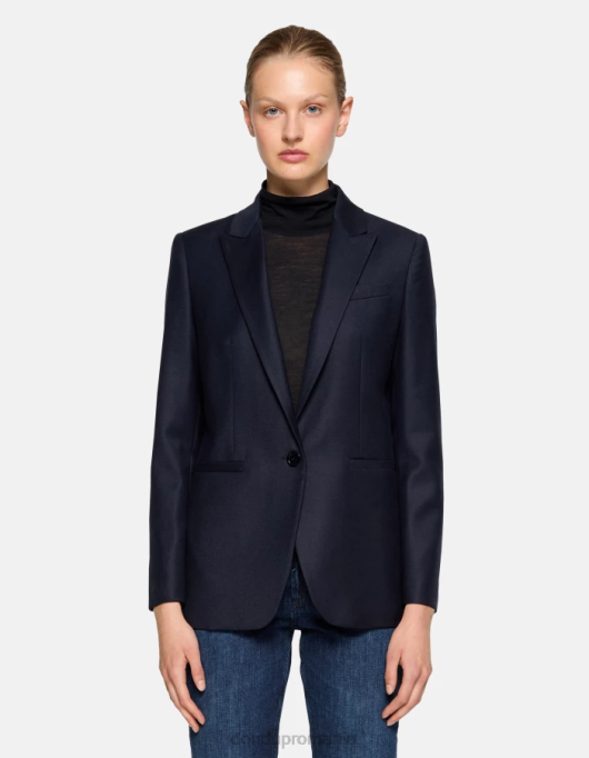 femei blazer de flanel la un singur piept V84D374 îmbrăcăminte albastru marin DONDUP