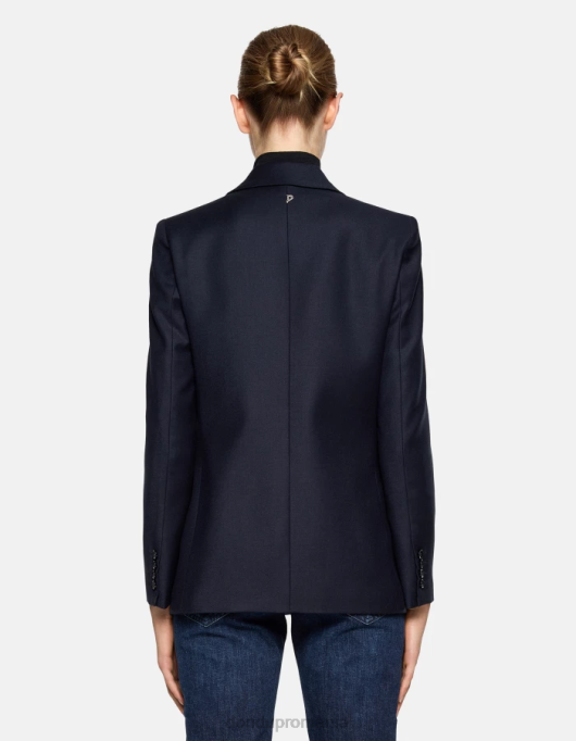 femei blazer de flanel la un singur piept V84D374 îmbrăcăminte albastru marin DONDUP